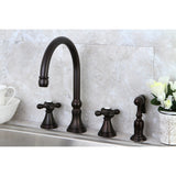 Governor Double-Handle 4-Hole Widespread Kitchen Faucet with Brass Sprayer