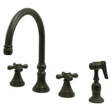 Governor Double-Handle 4-Hole Widespread Kitchen Faucet with Brass Sprayer
