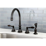 NuFrench Double-Handle 4-Hole Widespread Kitchen Faucet with Brass Sprayer