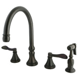 NuFrench Double-Handle 4-Hole Widespread Kitchen Faucet with Brass Sprayer