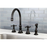 Governor Double-Handle 4-Hole Widespread Kitchen Faucet with Brass Sprayer