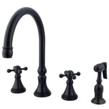 Governor Double-Handle 4-Hole Widespread Kitchen Faucet with Brass Sprayer