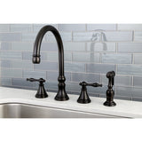 Governor Double-Handle 4-Hole Widespread Kitchen Faucet with Brass Sprayer