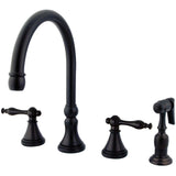 Governor Double-Handle 4-Hole Widespread Kitchen Faucet with Brass Sprayer