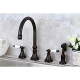 Governor Double-Handle 4-Hole Widespread Kitchen Faucet with Brass Sprayer