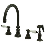 Governor Double-Handle 4-Hole Widespread Kitchen Faucet with Brass Sprayer