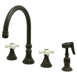 Governor Double-Handle 4-Hole Widespread Kitchen Faucet with Brass Sprayer