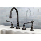 Silver Sage Double-Handle 4-Hole Widespread Kitchen Faucet with Brass Sprayer