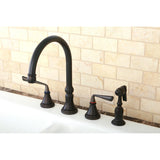 Silver Sage Double-Handle 4-Hole Widespread Kitchen Faucet with Brass Sprayer