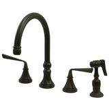 Silver Sage Double-Handle 4-Hole Widespread Kitchen Faucet with Brass Sprayer