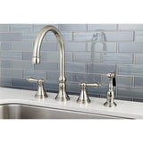 Governor Double-Handle 4-Hole Widespread Kitchen Faucet with Brass Sprayer
