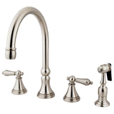 Governor Double-Handle 4-Hole Widespread Kitchen Faucet with Brass Sprayer