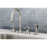 Governor Double-Handle 4-Hole Widespread Kitchen Faucet with Brass Sprayer