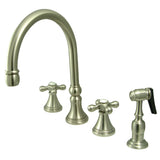 Governor Double-Handle 4-Hole Widespread Kitchen Faucet with Brass Sprayer