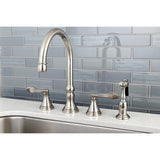 NuFrench Double-Handle 4-Hole Widespread Kitchen Faucet with Brass Sprayer