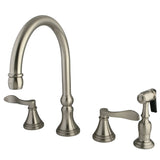 NuFrench Double-Handle 4-Hole Widespread Kitchen Faucet with Brass Sprayer