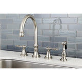 Governor Double-Handle 4-Hole Widespread Kitchen Faucet with Brass Sprayer