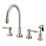Governor Double-Handle 4-Hole Widespread Kitchen Faucet with Brass Sprayer