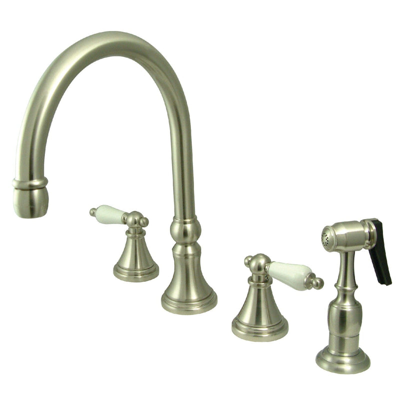 Governor Double-Handle 4-Hole Widespread Kitchen Faucet with Brass Sprayer