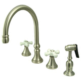 Governor Double-Handle 4-Hole Widespread Kitchen Faucet with Brass Sprayer