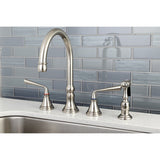 Silver Sage Double-Handle 4-Hole Widespread Kitchen Faucet with Brass Sprayer