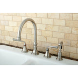 Silver Sage Double-Handle 4-Hole Widespread Kitchen Faucet with Brass Sprayer