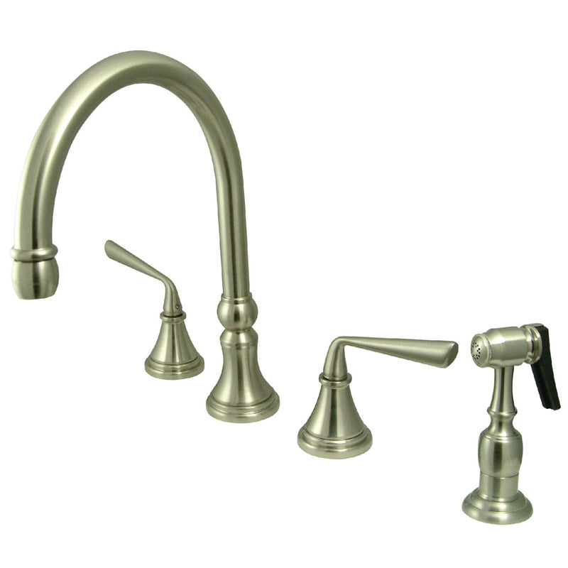 Silver Sage Double-Handle 4-Hole Widespread Kitchen Faucet with Brass Sprayer