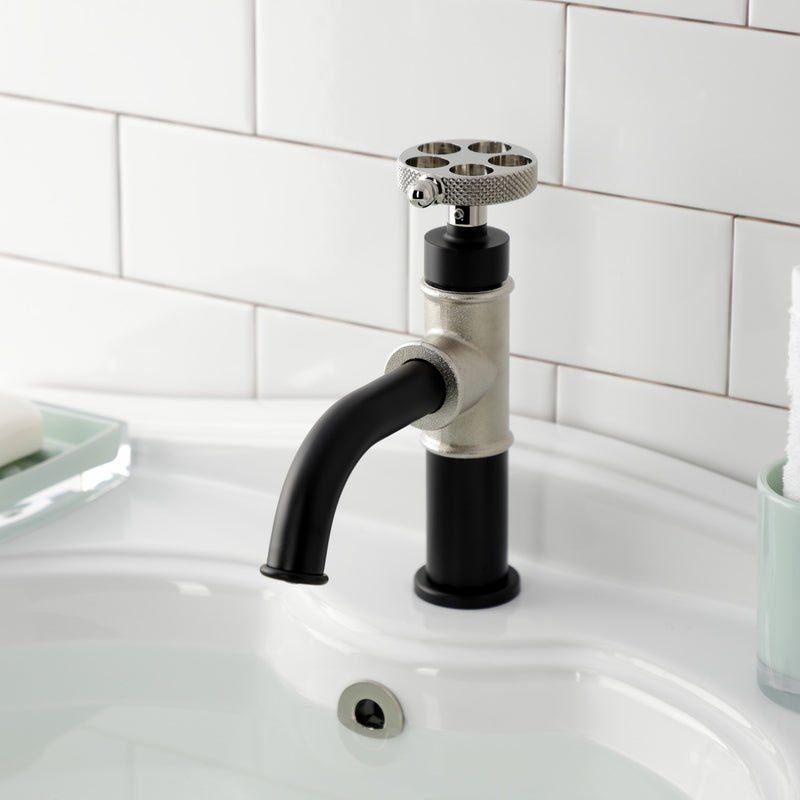Webb One-Handle 1-Hole Bathroom Faucet with Knurled Handle and Push Pop-Up Drain