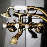 Essex Three-Handle 2-Hole Tub Wall Mount Clawfoot Tub Faucet with Hand Shower