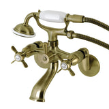 Essex Three-Handle 2-Hole Wall Mount Clawfoot Tub Faucet with Hand Shower
