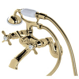 Essex Three-Handle 2-Hole Wall Mount Clawfoot Tub Faucet with Hand Shower