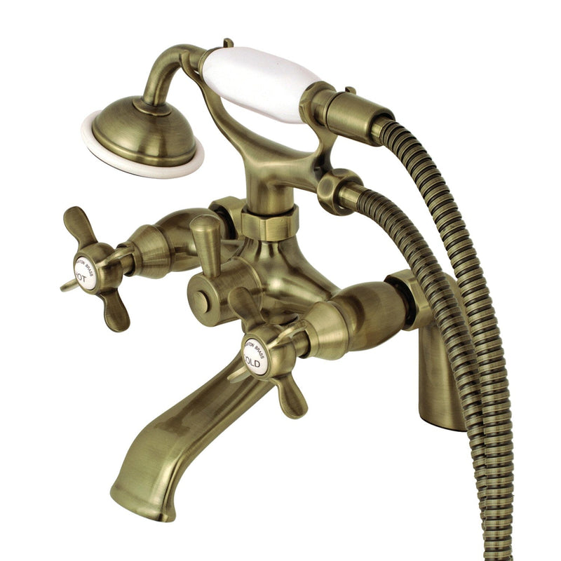 Essex Three-Handle 2-Hole Deck-Mount Clawfoot Tub Faucet with Hand Shower