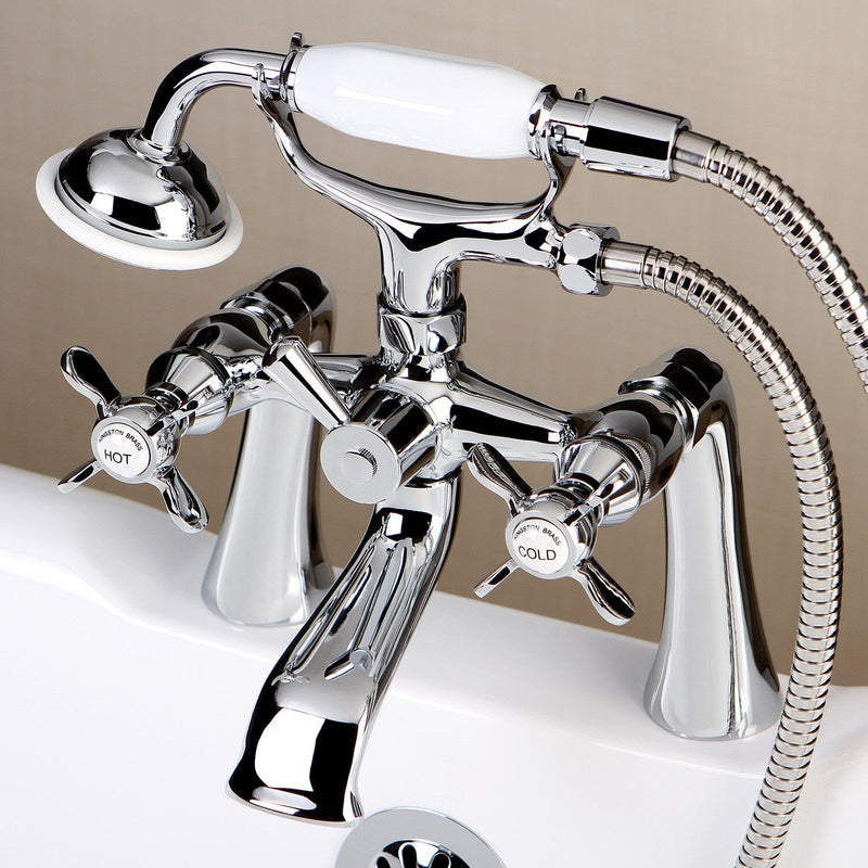 Essex Three-Handle 2-Hole Deck-Mount Clawfoot Tub Faucet with Hand Shower