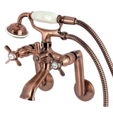 Kingston Three-Handle 2-Hole Tub Wall Mount Clawfoot Tub Faucet with Hand Shower