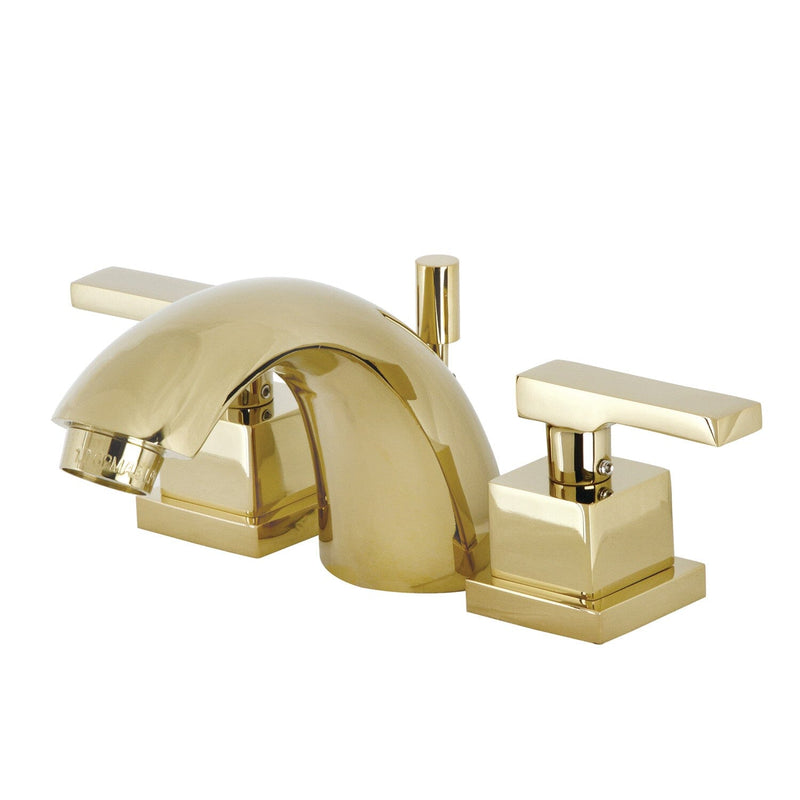 Executive Two-Handle 3-Hole Deck Mount Mini-Widespread Bathroom Faucet with Brass Pop-Up