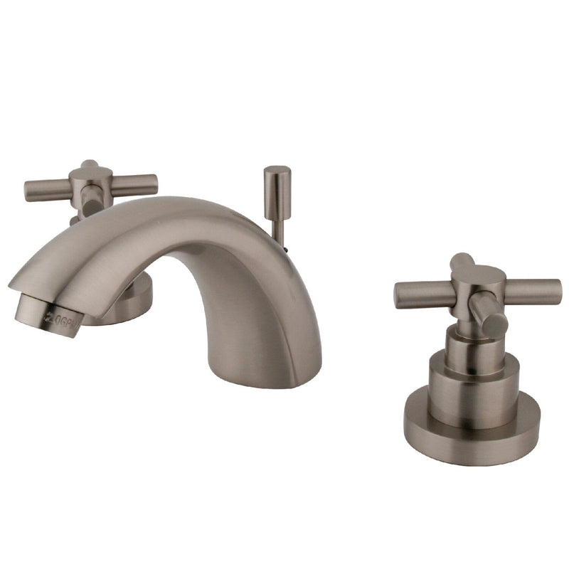 Two-Handle 3-Hole Deck Mount Mini-Widespread Bathroom Faucet with Brass Pop-Up