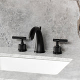 Convergent Two-Handle 3-Hole Deck Mount Widespread Bathroom Faucet with Knurled Handle and Brass Pop-Up