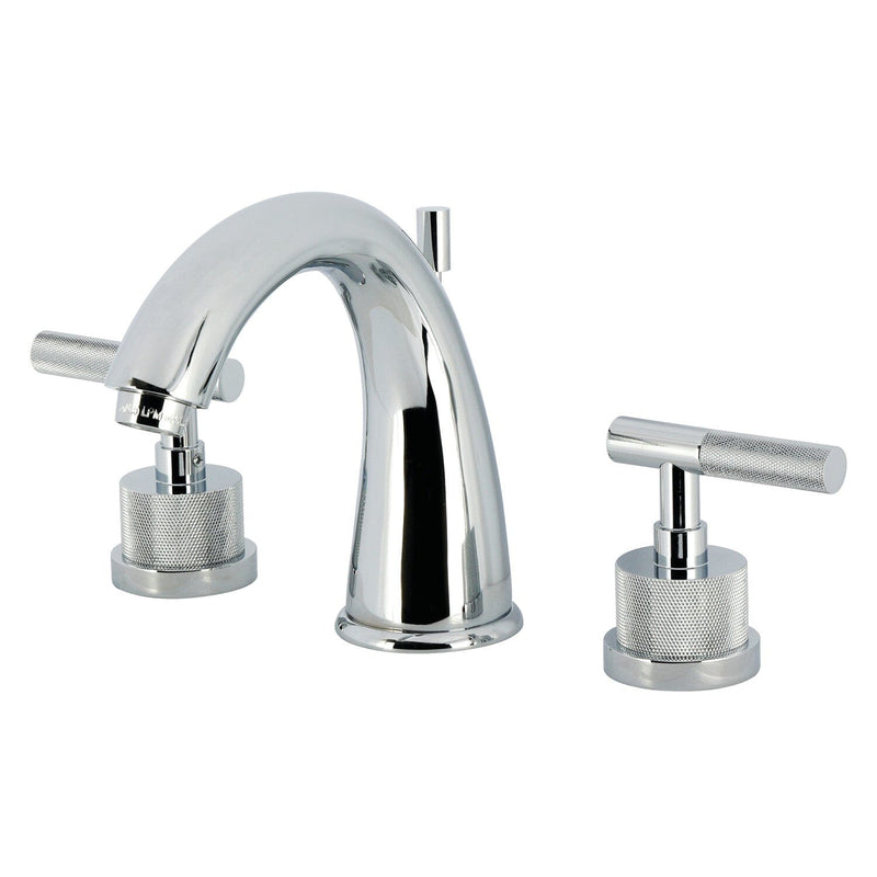Convergent Two-Handle 3-Hole Deck Mount Widespread Bathroom Faucet with Knurled Handle and Brass Pop-Up