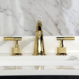 Convergent Two-Handle 3-Hole Deck Mount Widespread Bathroom Faucet with Knurled Handle and Brass Pop-Up