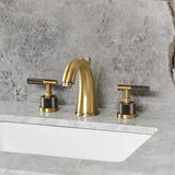 Convergent Two-Handle 3-Hole Deck Mount Widespread Bathroom Faucet with Knurled Handle and Brass Pop-Up