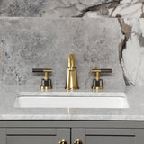 Convergent Two-Handle 3-Hole Deck Mount Widespread Bathroom Faucet with Knurled Handle and Brass Pop-Up