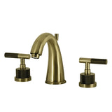 Convergent Two-Handle 3-Hole Deck Mount Widespread Bathroom Faucet with Knurled Handle and Brass Pop-Up