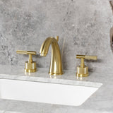 Convergent Two-Handle 3-Hole Deck Mount Widespread Bathroom Faucet with Knurled Handle and Brass Pop-Up