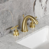 Convergent Two-Handle 3-Hole Deck Mount Widespread Bathroom Faucet with Knurled Handle and Brass Pop-Up