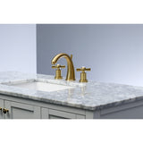 Millennium Two-Handle 3-Hole Deck Mount Widespread Bathroom Faucet with Brass Pop-Up