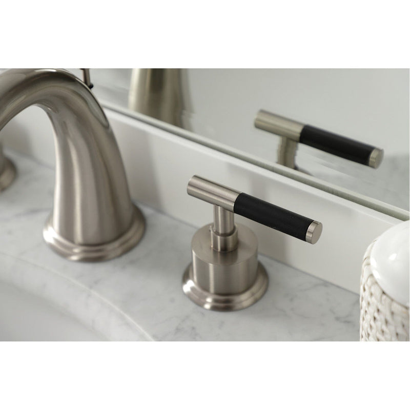 Kaiser Two-Handle 3-Hole Deck Mount Widespread Bathroom Faucet with Brass Pop-Up