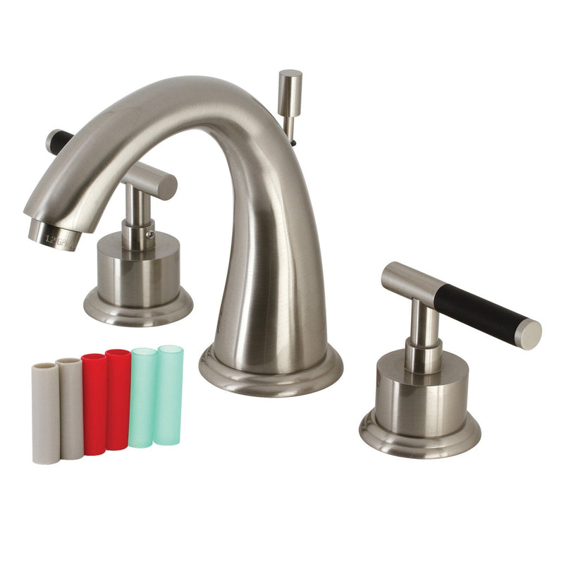 Kaiser Two-Handle 3-Hole Deck Mount Widespread Bathroom Faucet with Brass Pop-Up