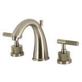 Convergent Two-Handle 3-Hole Deck Mount Widespread Bathroom Faucet with Knurled Handle and Brass Pop-Up