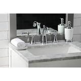 English Country Two-Handle 3-Hole Deck Mount Widespread Bathroom Faucet with Brass Pop-Up Drain