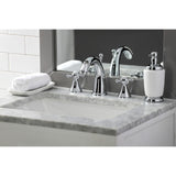 English Country Two-Handle 3-Hole Deck Mount Widespread Bathroom Faucet with Brass Pop-Up